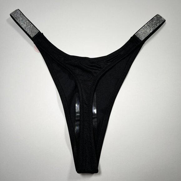 Victoria Secret XL Thong String Bikini Bottom All Over Shine Strap Black - Picture 4 of 5